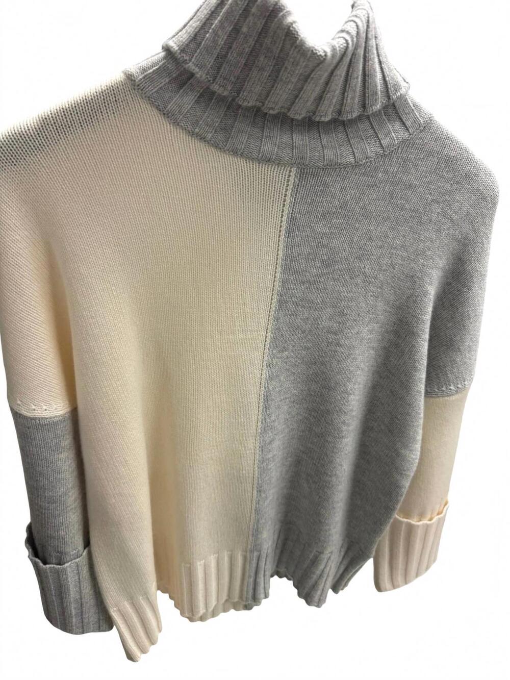 NEW LEO & UGO women's mila paloma turtle neck sweater in grey off white